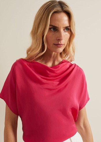 Phase Eight Cheryl Cowl Neck Woven Front T Shirts Pink USA | 7648091-BC